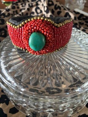 Authentic Tibetan / Himalayan Style Hand-Beaded Wide Cuff Bracelet.